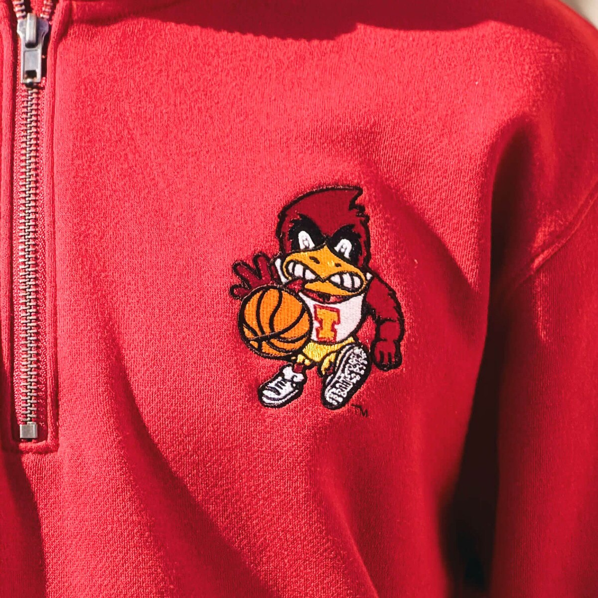 Champion Basketball Cy Cardinal Quarter Zip SMU design close up